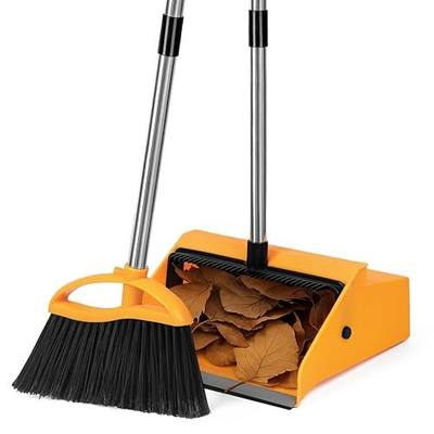 REEWII Large Broom and Dustpan Set,Long Handle Upright Dust Pan Outdoor Indoor for Courtyards, Garages, Lobbies, Shopping Malls, Market Floors, Sidewalks, Classroom Floor Cleaning