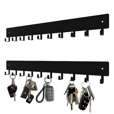 14inch Wall Key Holder with 10 Hooks(2 Sets), Metal Key Rack Wall Mount for Keys, Bags and Leashes, Key Hanger for Decorative Organizer Apartment,Entryway,livingroom,Black