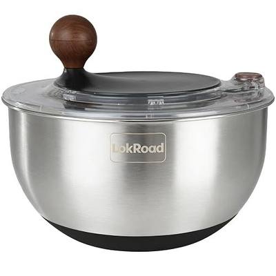Stainless Steel Salad Spinner, 5.3 Qt Large Lettuce & Vegetable Cleaner with Non-Slip Bottom, Quick Stop Button, Dishwasher Safe Fruit Washer, BPA-free, Black