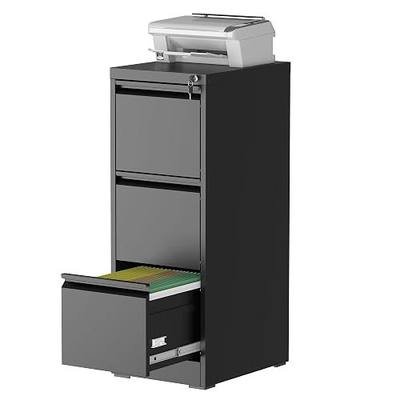 3 Drawer Vertical File Cabinet with Lock, Metal Filing Cabinets for Home Office, Heavy Duty File Storage Cabinet for Legal/Letter/A4 Documents, Easy to Assemble, Black