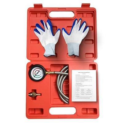 Exhaust Back Pressure Tester Kit, Car Gauge Set, 6.2FT Stainless Steel Hose | Brass Quick-Connect Coupler, Included Gloves, Carrying Case, M12 and M18 Adapter, Easy Operation, 3-Year Warranty