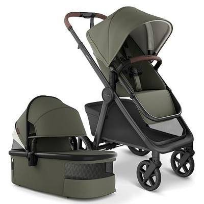 Mompush Ultimate 3 Full-Size Stroller with Bassinet, Newborn to Toddler | Reversible, extendable seat, large all-terrain wheels, full suspension, one-second fold, magnetic harness, UPF50+