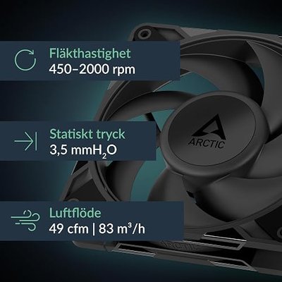 ARCTIC P12 Pro PST LN, Electronic Component Fan, Compatible for Desktops, 4.72" Length ( Pack of 5), Black Color