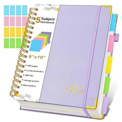 Spiral Notebook Journal with Removable Dividers Tabs, 300 Pages Hardcover Leather 5 Subject College Ruled Notebook, 8"x10" Large B5 Lined Journal for Women Men, Spiral Notebooks for Work School,Purple