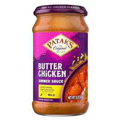 Patak’s Butter Chicken Simmer Sauce - Mild & Creamy Curry Sauce with Tomatoes & Spices - Gluten-Free & Vegetarian Authentic Indian Sauce - Perfect for Quick & Easy Curry Dishes - 15oz Jar (Pack of 3)