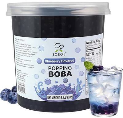Soeos Blueberry Popping Boba Pearls, 6.6 lbs (3Kg) | Bursting Boba Pearls for Bubble Tea, Beverages, Shakes, Desserts, Smoothie and Ice Cream Topping, Ready to Serve