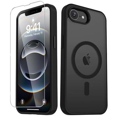 YENAPOON for iPhone 17e Case, iPhone 16e Case, Magnetic Cover, Black | Fit for MagSafe, Screen Protector included, Shockproof Military Grade Protection, Matte Translucent Frosted Back