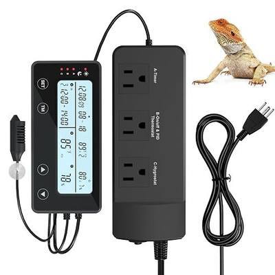Reptile Temperature Controller with Timer, PID Reptile Digital Thermostat, 3-Channel Thermometer Hygrometer w/Memory, 2 IN 1 Day Night Temperature Humidity Gauge for Heat Lamp Bulb Humidifier