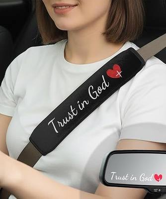 2 Pack Car Seat Belt Cover Pad with 3 PCS Trust in God Rearview Mirror Stickers,Soft Seatbelt Cushion Covers, Christian Car Accessories Gifts for Women and Men