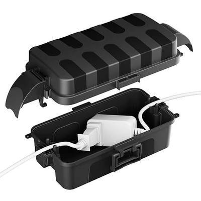 FLEMOON IP55 Medium Outdoor Electrical Box Waterproof, for Outdoor Plug | 8.3x4.1x3.7inch Weatherproof Extension Box with Detachable Awning Covers, Easy Installation for Outlet, String Lights, Black