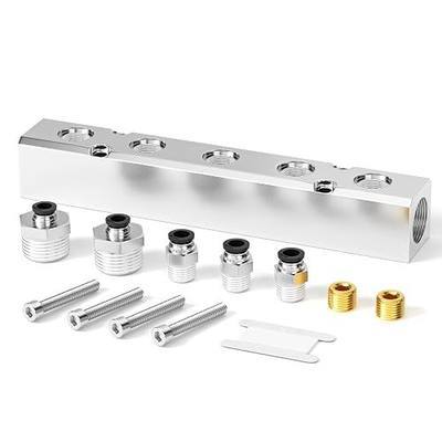 TAILONZ PNEUMATIC Silver 1/2"NPT Input and 1/4"NPT Output 5 Way Aluminum Pneumatic Manifold Block with Air Exhaust Distribution,Compressed Air Manifold Pneumatic Block Kits