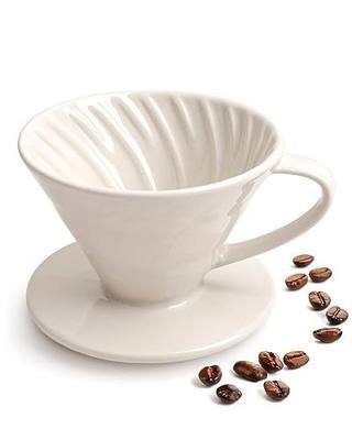 Pour Over Coffee Maker, Single Cup Ceramic Coffee Dripper, Reusable Filter Cone Drip Holder Slow Brewer with Hole Flat Bottom for Home, Office, Travel, Camping (White)