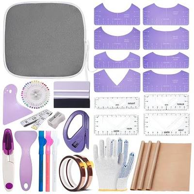 DNSGOOR Sublimation Shirts Tool Kits for Vinyl Alignment,Portable Pad for Ironing,T-Shirt Rulers Guide and Teflon Sheet for Cricut Heat Press HTV Vinyl Center Designs,Craft Sewing Accessories