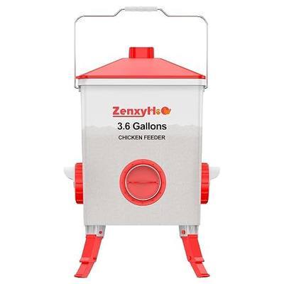 ZenxyHoC 3.6 Gal Chicken Feeder with 4 No-Waste Ports - 3 Height Adjustable | Anti-roost Cone and Locking Legs Design, Automatic Poultry Feeder for Backyard Flock