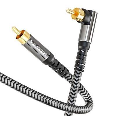 BlueRigger Subwoofer Cable 90D (8FT, RCA Audio, Dual Shielded, Gold Plated, Right Angled Male RCA Connectors) – Compatible with Subwoofer, Amplifier, Home Theater