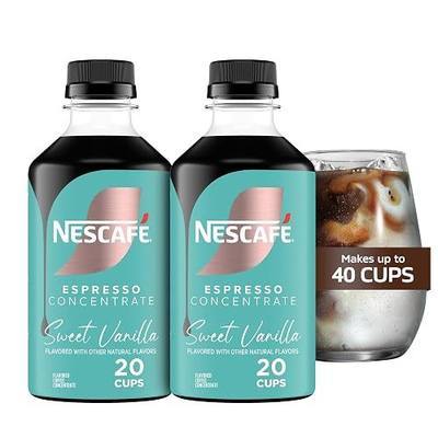 NESCAFÉ Espresso Concentrate Sweet Vanilla Flavored, Instant Espresso Coffee Concentrate, Cold Brew Style, Iced Coffee Style Drinks, 2 Bottles (10 Fl Oz Each)