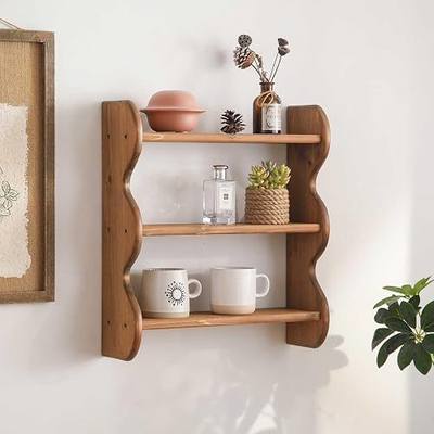 100% Solid Wood Wall Shelf 3-Tier, Rustic Floating Shelves Wall Mounted Storage Rack, Farmhouse Decor Hanging Shelf Display Shelves for Apartment, Living Room and Bedroom