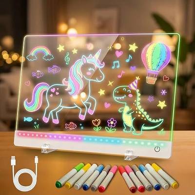 LED Drawing Board for Kids - 17" Flicker-Free Glow Doodle Drawing Pad with 11-Color Light Modes, Soft Light Dry Erase Note Board with Stand, Hanging Chain, 12 Markers, Gifts for Kids (1 PCS)