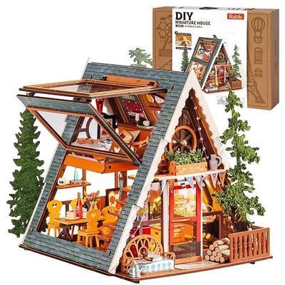 Rolife DIY Miniature House Kits A-Frame Cabin, Tiny House Mini House Building Kit for Teens, DIY Crafts for Adults, Birthday/Halloween for Parents Friends (A-Frame Cabin)