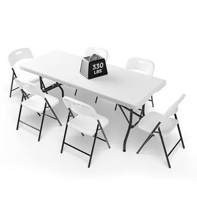 6FT Folding Table Set with 6 Chairs – Heavy-Duty 330 lb Table & 600 lb Chairs, Portable Foldable Furniture Set for Camping, Parties, Indoor & Outdoor Use