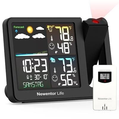 Newentor Projection Alarm Clock, 2-in-1 Weather Station for Bedroom Ceiling, Auto-Dimming Screen with Indoor Outdoor TEM&Hum Monitor, Adjustable Backlight, Forecast, No Atomic Clock, Red Ceiling