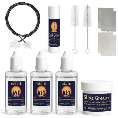 Trumpet Cleaning Kit, Clean and Care Horn, Trumpet Valve Oil Kit | with Valve Oil, Slide Grease, Cork Grease, Cleaning Cloth, Mouthpiece/Valve/Bore Brushes, Polishing Cloth 