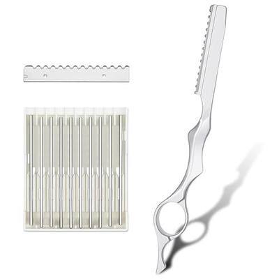 Hair Razors for Cutting Hair, 6.9" Stainless Steel Hair Thinning Razor Kit with 10Pcs Replacement Blades, Professional Styling Texturizing Cutting Razor Tool for Salon and Home