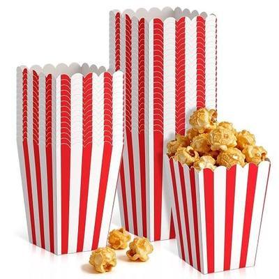 36-Pack Red Striped Mini Paper Popcorn Boxes, 3x4.2 Inch | Bulk Small Popcorn Containers, Treat Boxes, for Party, Carnival, Home Theater, Movie Night Supplies