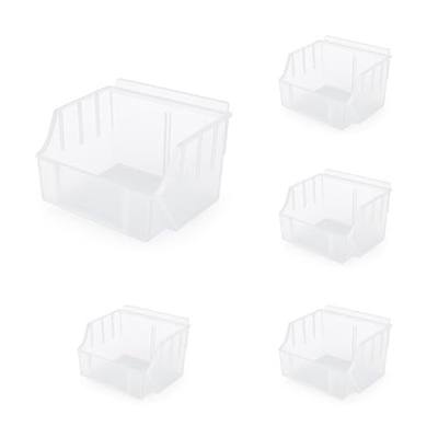 Slatwall Bins with Label Holder – Stackable Slatwall Storage Bins for Accessories, Garage Tool Organizer, Slat Wall Organizer for Workshops & Retail Store (Clear 5 Pack, Storbox Standard)