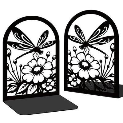 1 Pair Metal Bookends for Shelves, Dragonfly Book Ends Decorative for Heavy Books, Decorative Books Used on Desk, Shelf, Farmhouse for Small, Bookshelf Decor for Shelves Home and Office