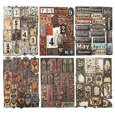 Metal Imprint Stickers Set – 120PCS Vintage Faux Embossed Label Stickers Featuring Writable Self-Adhesive Tags for Scrapbook Junk Journal DIY Crafts