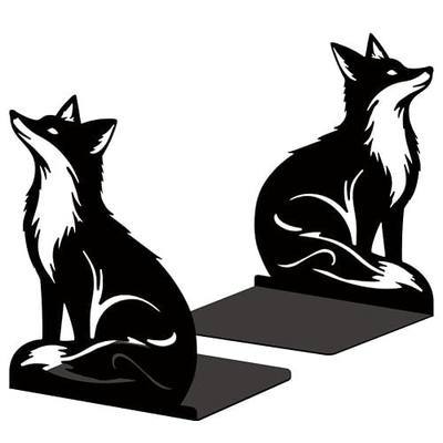 Black Fox Metal Bookends for Shelves, Exquisite Fox Bookshelf Decor Book Ends for Heavy Books, Home School Office Desk Decoration, Book Stopper for Study and Birthday Gift