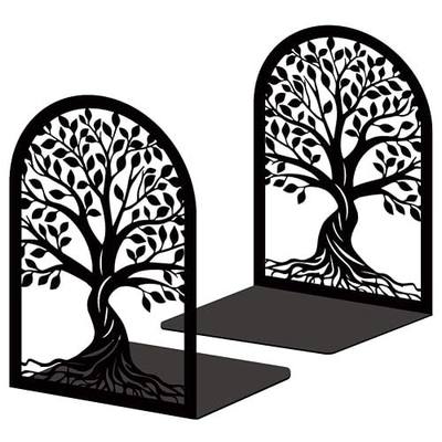 Tree of Life Book Shelf Decorative Bookends for Shelves, Book Ends for Heavy Books, Black Trees Metal Bookends for Desk Organizer, Office Library Decor Decorative Books for Home Decor