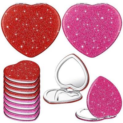 Geelin Heart Compact Folding Mirror Galentine Double Sided Mini Vanity Mirror Portable Travel Makeup for Purse Cute Glitter Cosmetic Glass for Women Mom Valentine's Day(Rose Red,Red,12 Pcs)