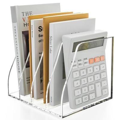 Clear Acrylic Magazine File Holder, 4 Compartment Desk Organizer | 4 spacious vertical compartments hold magazines, files, books & more. 5mm thick clear acrylic, non-slip base. No assembly.