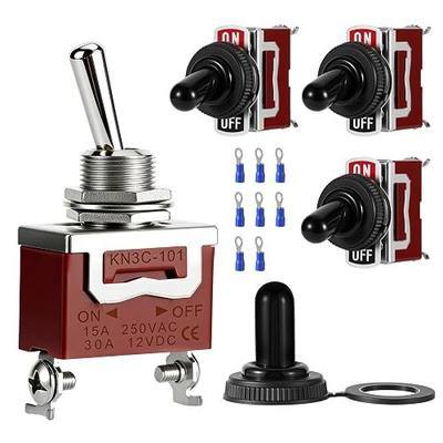 4-Pack Toggle Switches, 12V DC 30A, SPST 2-Pin ON/Off, Waterproof | On Off Toggle Switch 12V Set with IP65 Boot Caps and Brass Terminals for Automotive, Marine, Car, Truck and Boat