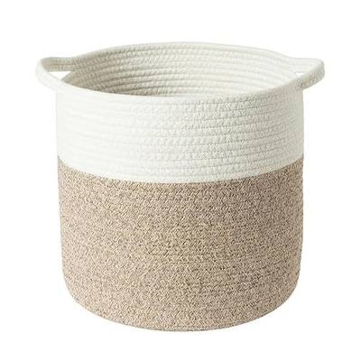 Woven Laundry Basket, 17L Cotton Rope Nursery Hamper for Baby – Tall Blanket & Toy Storage Bin for Living Room Bedroom Bathroom, Collapsible, White, 11" Dia × 11"H
