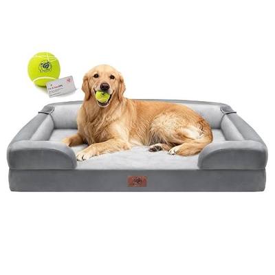 Waterproof Orthopedic Dog Bed for Extra Large Sized Dogs | Memory Foam Pet Bed Sofa with Bolster, Dog Couch with Washable Cover & Non-Slip Bottom, 42x30 Inch, Grey