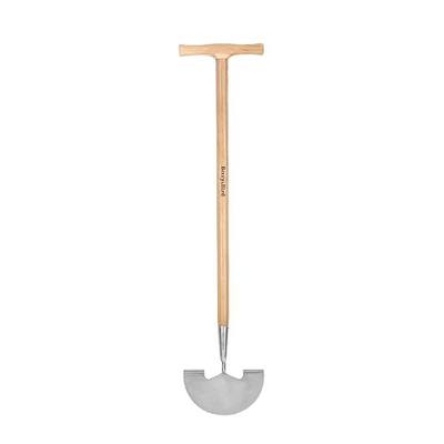 Berry&Bird Lawn Edger Tool - Sharp Stainless Steel Half Moon Blade with Ash Wood T-Handle, Heavy Duty Manual Garden Edger for Flower Beds, Sidewalks & Yard Landscaping