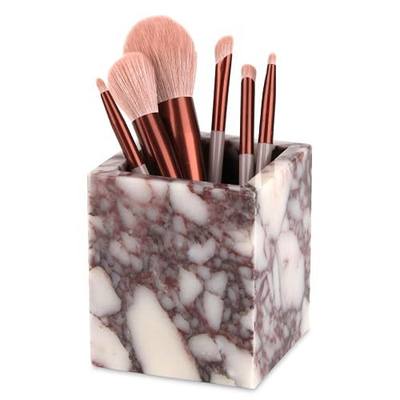 Natural Marble Toothbrush Holder, Calacatta Viola, 8.5x8.5x10cm | For Bathroom Countertop, Multifunctional Organizer, For Makeup Brushes, Vanity Accessories & Utensils, Sink