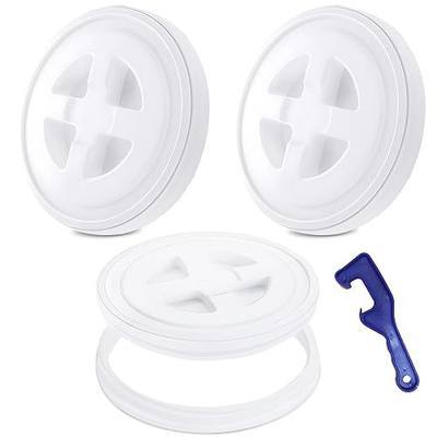 3 Pieces 5 Gallon Bucket Lids with Bucket Lid Opener, 12 Inch Leak Proof Seal Screw Lids, Airtight Bucket Storage Container Lids for Pet Food, Pain,t Grain & Home Organization,White