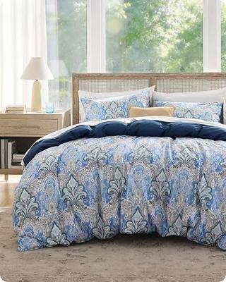 Bedsure PureWoven 100% Cotton Floral Duvet Cover Set, Queen, Blue Paisley | Reversible, Soft, Breathable, Zipper Closure, 8 Interior Ties, Machine Washable, 3 Pieces with 2 Pillow Shams, 90" X 90"