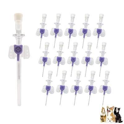 Animal IV Catheter Needles for Veterinary, Sterile Pet Catheter Needles with Filling Valve for Dog Cat Small Animals, 10pcs 26G Purple