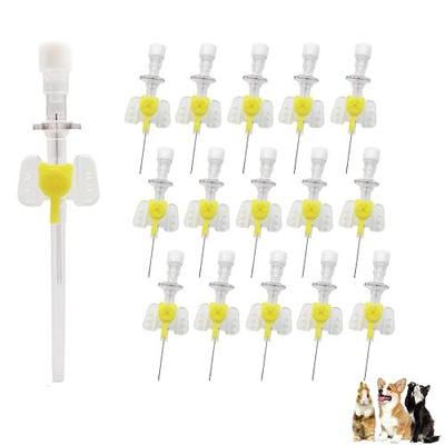 Animal IV Catheter Needles for Veterinary, Sterile Pet Catheter Needles with Filling Valve for Dog Cat Small Animals, 10pcs 24G Yellow