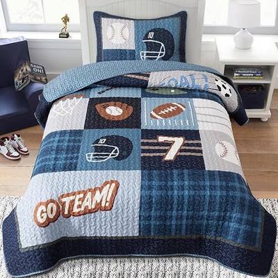 Soul & Lane - Sports Quilt Set for Boys, Football Baseball, Queen, 2 Shams | Kids Comforter Set, Soccer Basketball Bedding, Lightweight Game Day Bedspread, Teen Boy Room Decor, Quilted Sport Coverlet