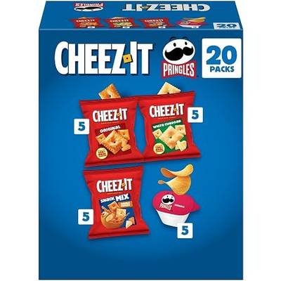 Cheez-It, Pringles Variety Pack Snacks, Lunch Snacks, Family Size (20 Packs)