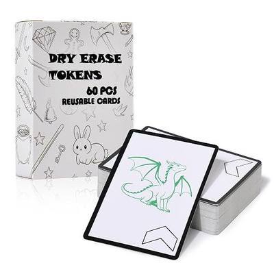 MTG Dry Erase Tokens Set of 60, Reusable Double-Sided Blank Cards | Write, Play, Wipe and Reuse Both Sides for Custom MTG Tokens, Creature Tokens, Counters, Proxies and Tabletop Game Tracking
