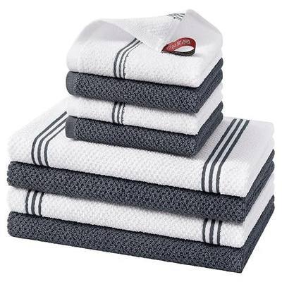 Homaxy Dual Design Kitchen Towels and Dishcloths Set, 8 Pack, Dark Grey | 100% Cotton Dish Towels, 12 x 12 & 16 x 26 Inches, Super Soft and Absorbent Hand Towel with Hanging Loop
