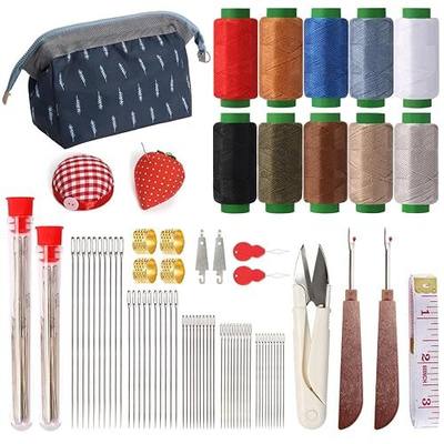 Vilenga 75 Pcs Sewing Tool Set, 3000 Yard | Big eye steel needles, 10 thread rolls, strawberry pin cushion, denim hand repair for beginner portable travel craft