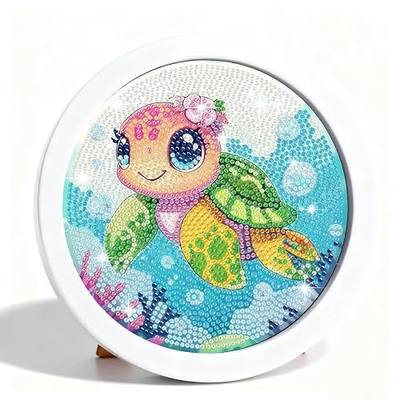 Gemozaic Sea Turtle Diamond Art Kits for Kids Ages 6-8-12, Round Frame | Sea Animal Diamond Art for Kids 6 8 9 10 12 Year Old, Easy Kid Big Gem Painting, DIY Arts and Crafts for Girl Birthday Gift